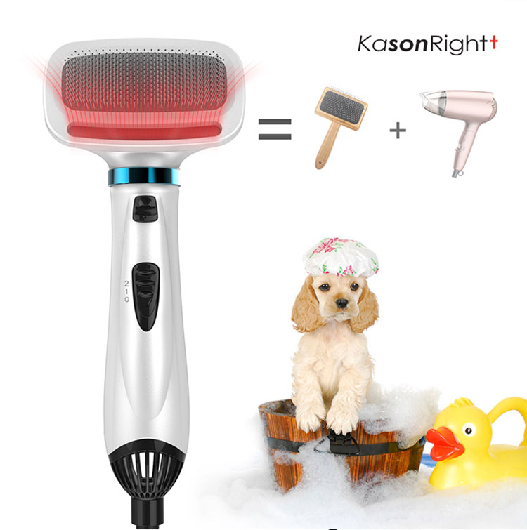 300W Portable Cat Dog Slicker Brush 2 in 1 Pet Hair Dryer, Low Noise Home Pet Grooming Hair Dryer and Peniculus